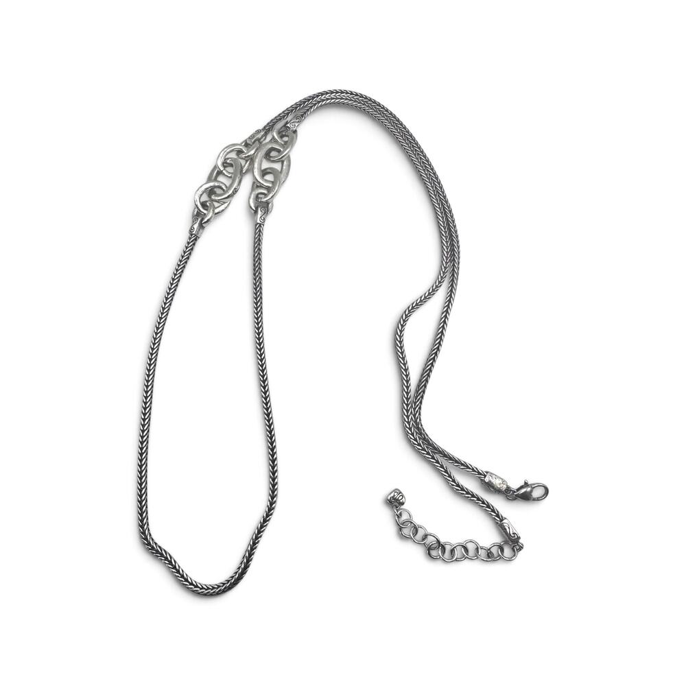 Brighton Long Silver Wheat Chain Necklace Decorative Links 38-40"